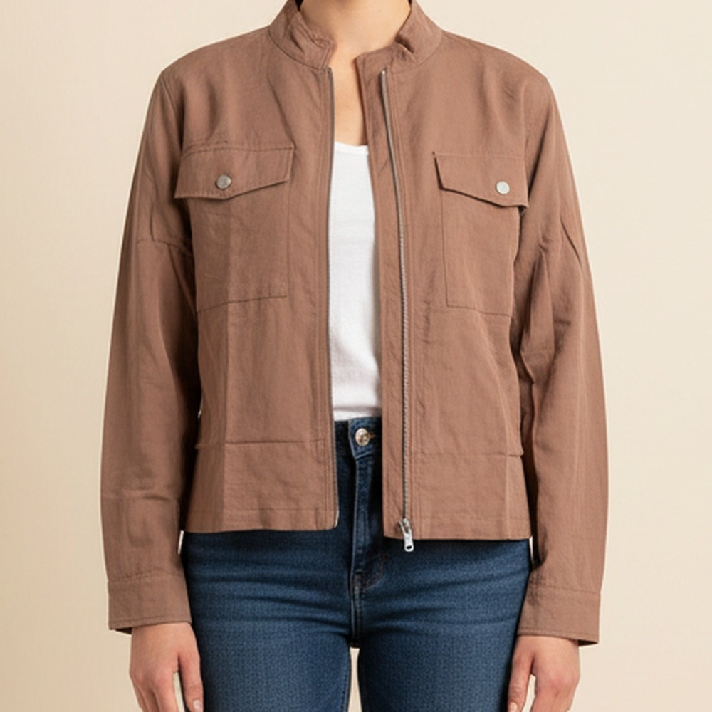 Mystree NWT Coco Tencel Bomber Shirt Jacket Rosewood Zip Front Women S